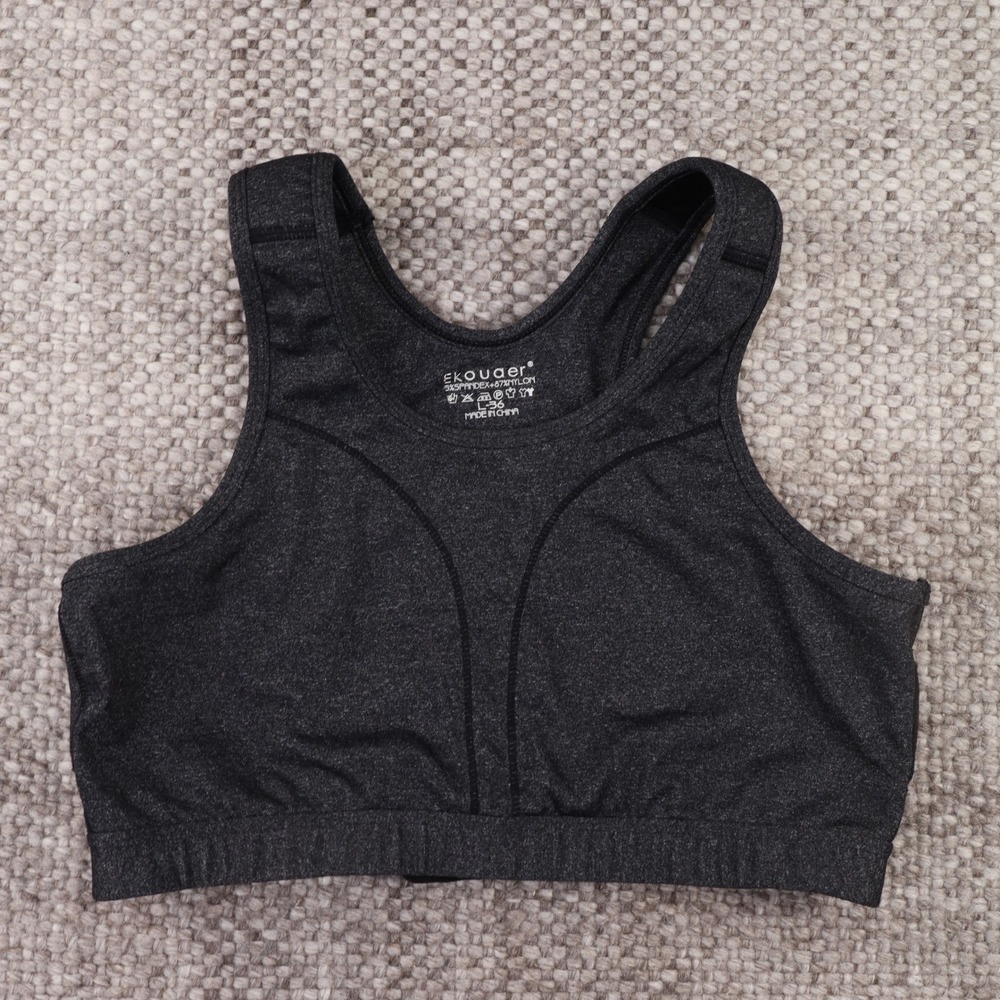 Ekouaer Sports Bra Womens Large Charcoal Gray Excellent Racerback Keyhole L-36
